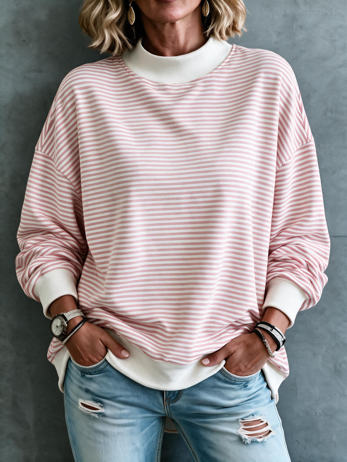 Casual Striped Loose Fit Pullover Top