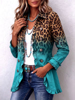 Bold Boho Leopard & Teal Ruffle Blazer Jacket