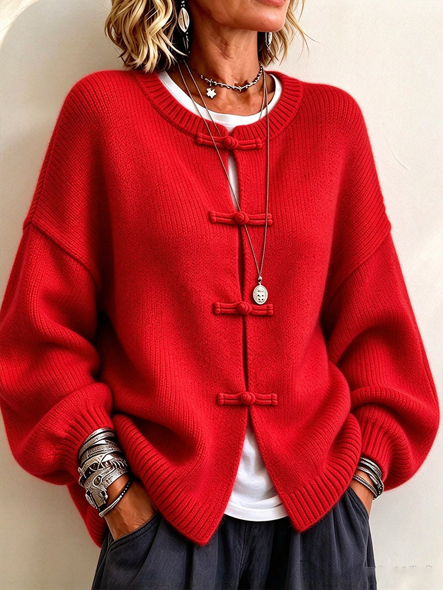 Thick-knit Cardigan With Vintage-style Frog Closures