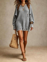 Oversized Ribbed Knit Mini Dress With A Vintage Distressed Finish