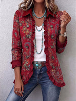 Vintage Crimson Paisley Ruffle Trim Jacket