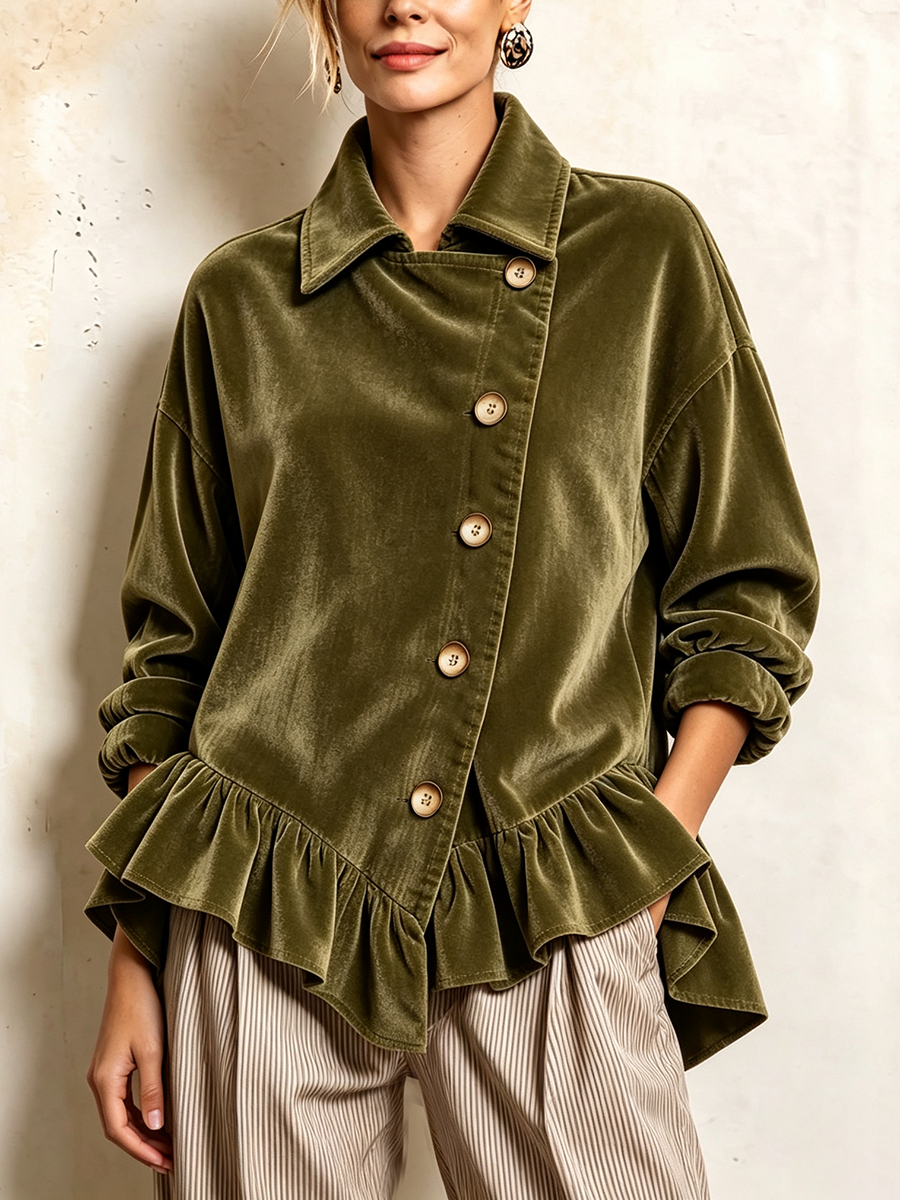 Chic Cozy Asymmetrical Ruffled Hemvelvet Top