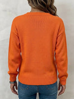 Halloween Solid-color Cutout Lantern-sleeve Pullover Sweater