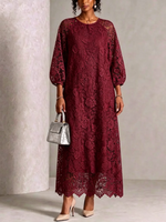 Round‑neck Raglan Lantern‑sleeve Lace Maxi Dress