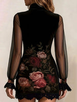 Minivestido ajustado con estampado floral y paneles de malla