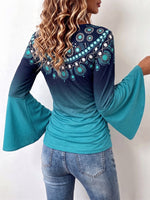 Bohemian Ombre Mandala Print Bell Sleeve Top