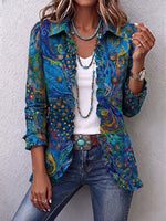 Vibrant Abstract Print Cotton Linen Ruffled Jacket