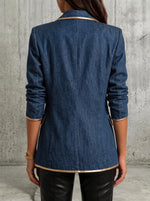 Metallic Gold Trim Grommet Detail Denim Blazer