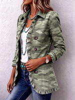 Casual Chic Camouflage Ruffle Trim Jacket