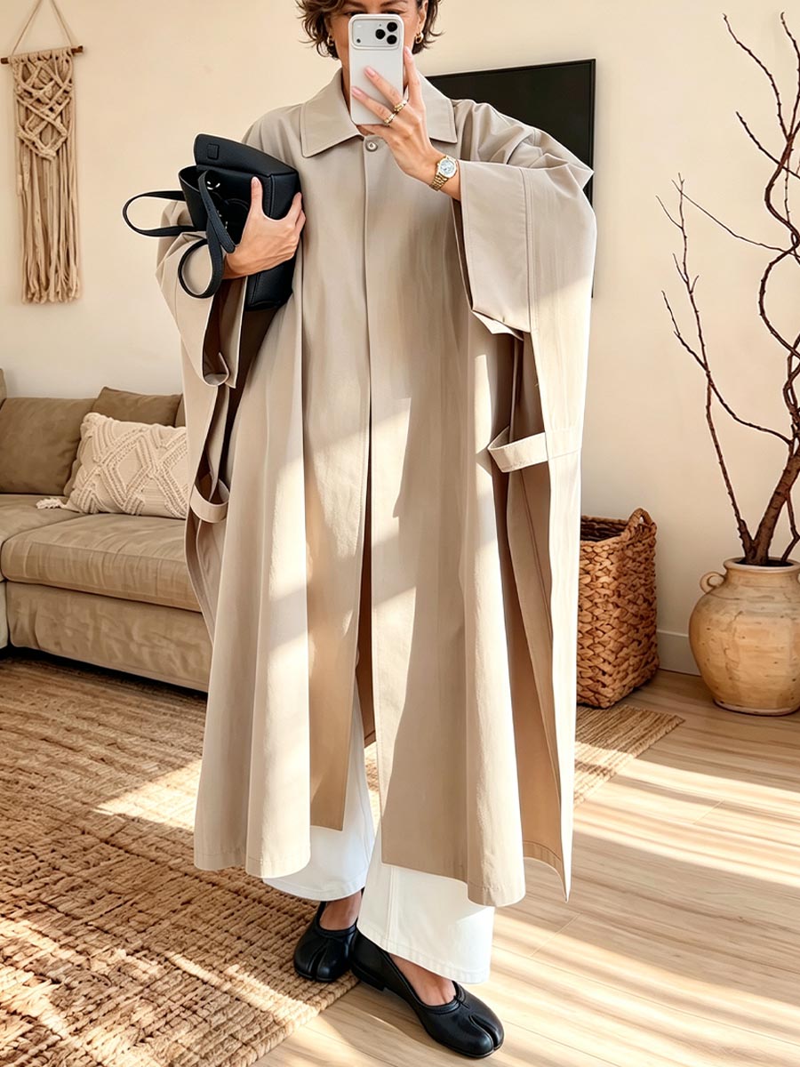 Women's Solid Color Lapel Long-sleeve Casual Loose Long Coat