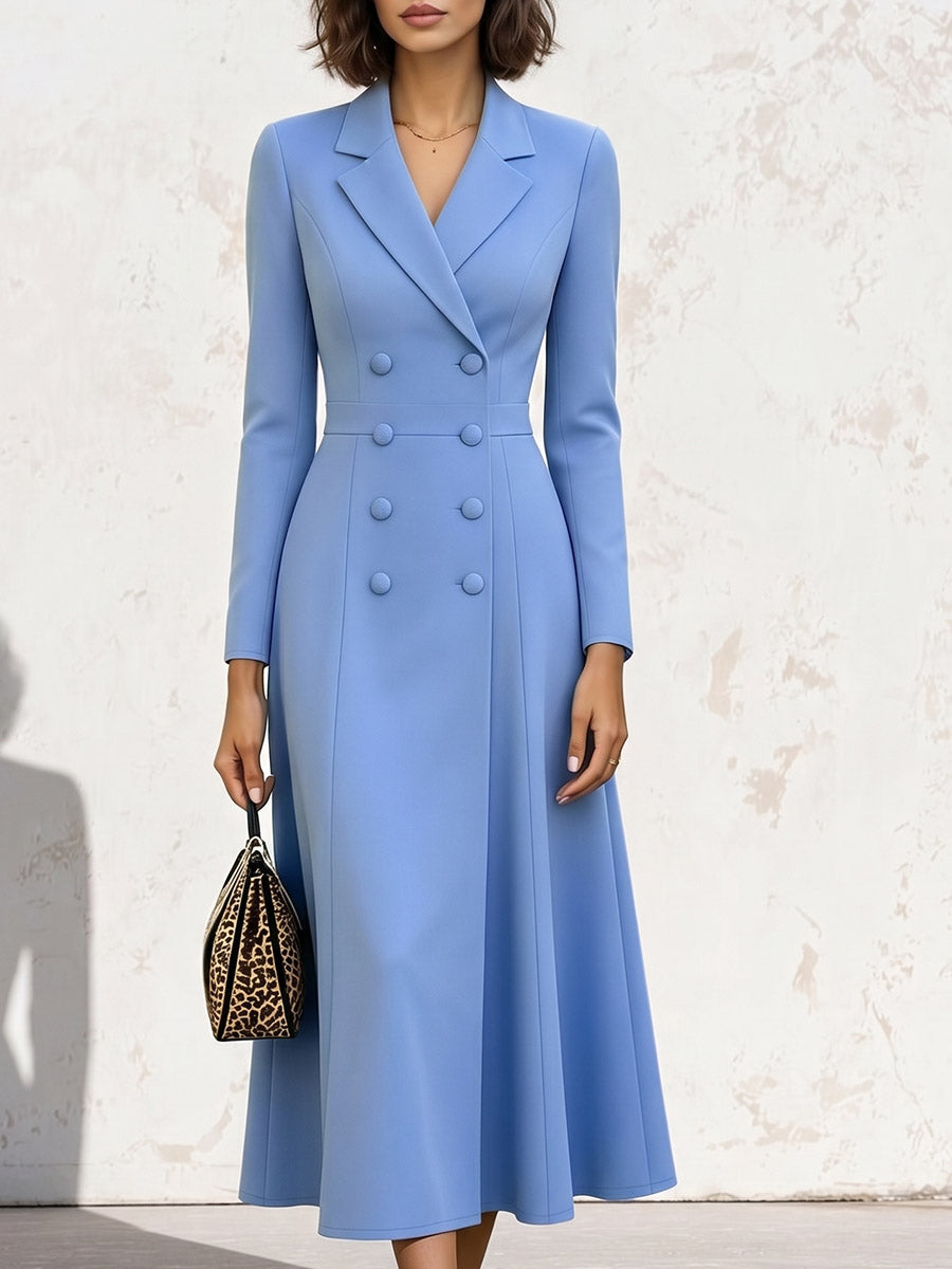 Women's Solid Color Lapel Long-sleeve Casual Loose A-line Blazer Dress