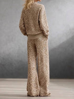 Cozy And Casual Leopard-print Knit Pullover And Pants Two-piece Set