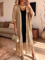 Cardigan aperto sul davanti con frange di paillettes glamour