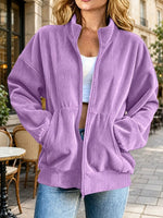 Cozy Ribbed Corduroy Zip-Up Stand Collar Jacket