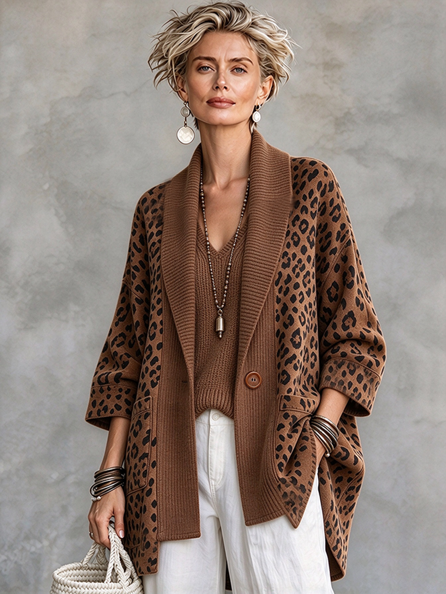 Cardigan patchwork in maglia leopardata Boho Bold
