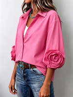 Chic Casual 3d Rose Flower Pink Shirt