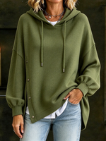 Sudadera De Algodón Con Capucha Y Botones Asimétricos Verde Oliva