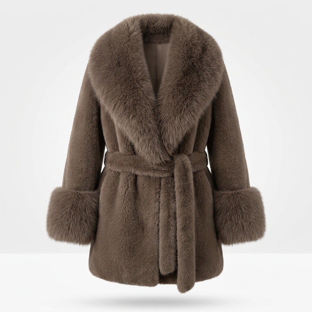 Cozy Belted Faux Fur Mid-Length Coat