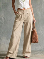 Women's Solid Color High-waisted Casual Loose Cotton Linen Wide-leg Pants