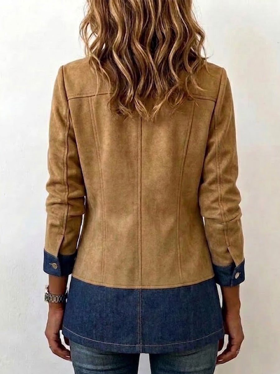 Stylish Denim And Suede Patchwork Jacket
