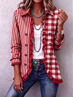 Chic Vintage Plaid Striped Ruffle Jacket