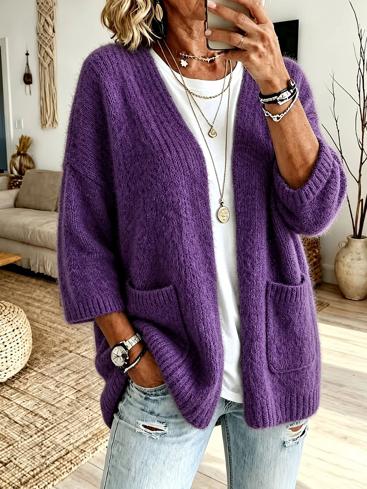 Cozy, Relaxed-fit Wool-blend Knit Cardigan