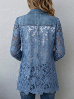 Elegante giacca di jeans casual con dettagli in pizzo 3D a pannelli
