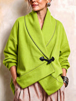 Chaqueta cruzada elegante con ribetes en contraste