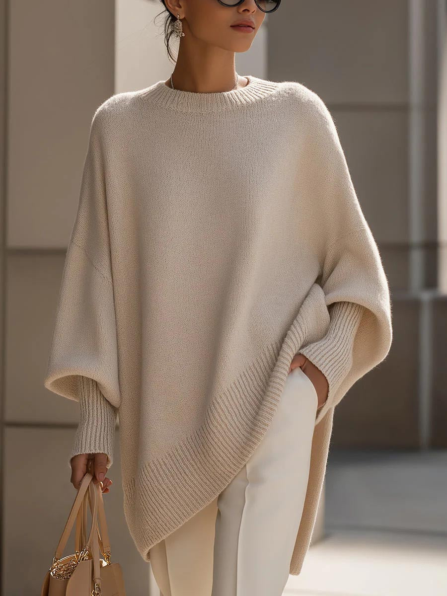 Women's Solid Color Round Neck Long-sleeved Casual Loose Knit Sweater