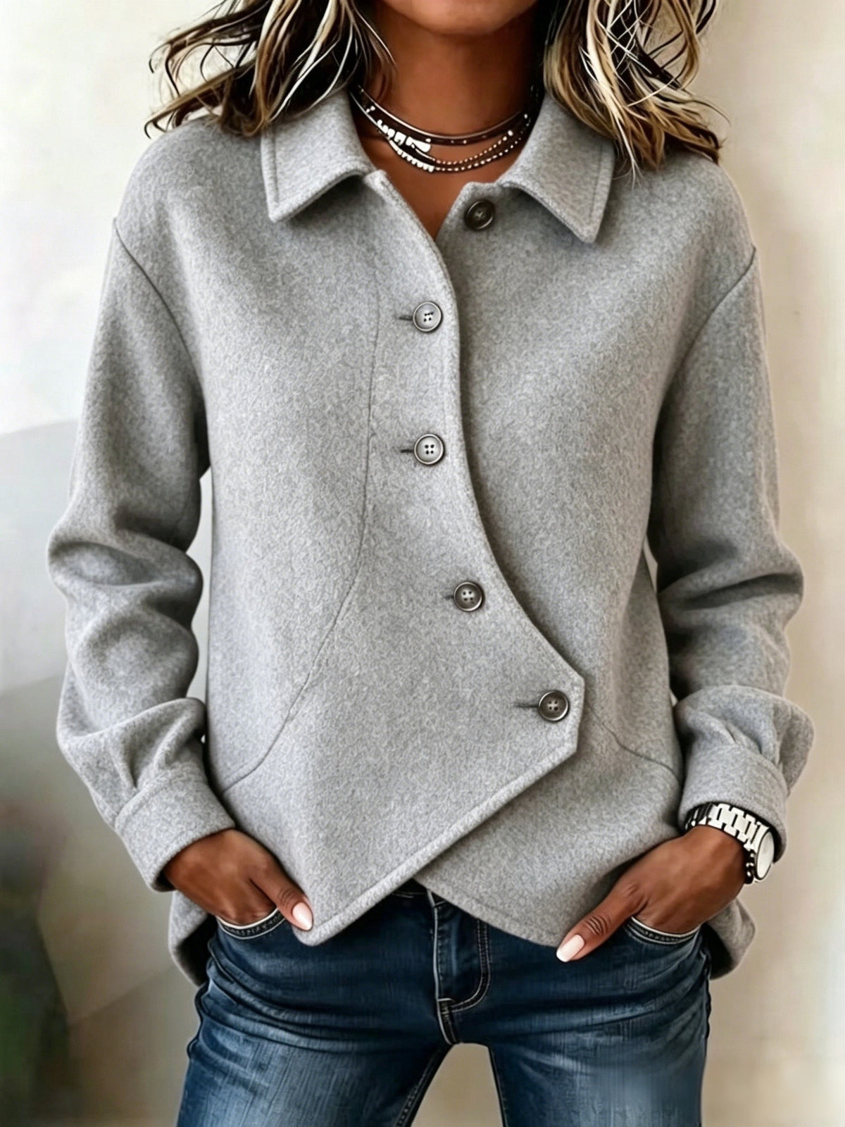 Casual Wool-blend Coat With Asymmetric Front