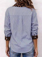 Vertikal gestreiftes Button-Down-Hemd für Damen mit kontrastierendem Leopardenmuster