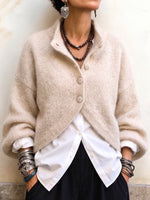 Komforta Altkolo-Pluŝa Tondita Cardigan