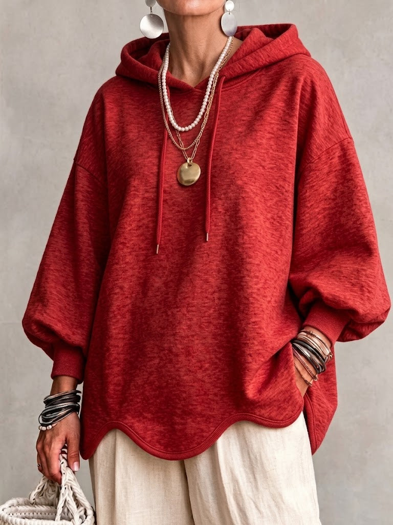 Übergroßes Kapuzen-Sweatshirt mit gewelltem Saum