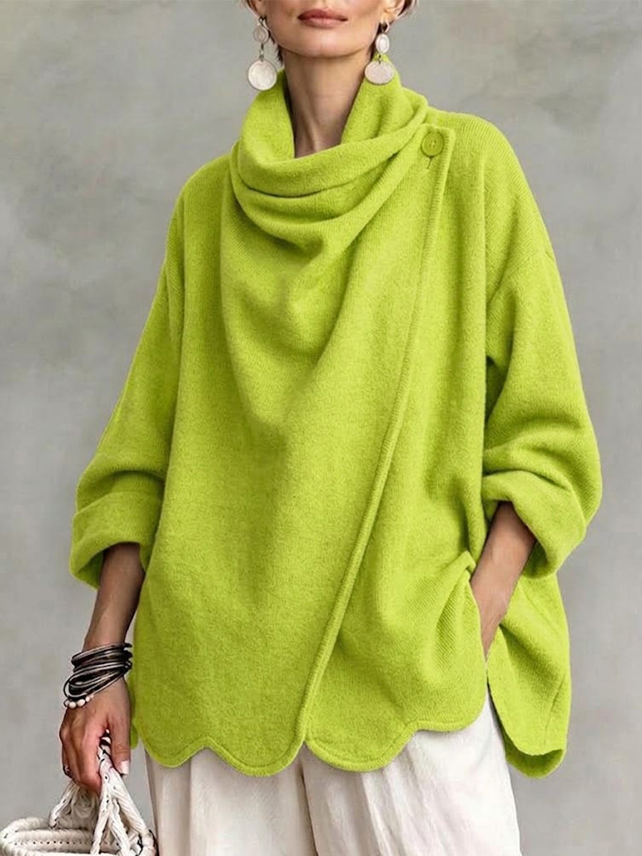 Cardigan in maglia stile avvolgente con collo ad anello e orlo ondulato