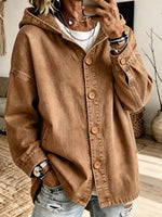 Lässige Jeansjacke mit Kapuze und Knopfleiste vorne