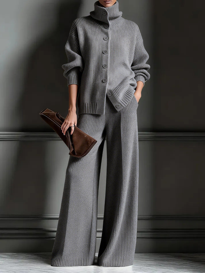 Zweiteiliges Set aus gemütlichem Cardigan-Pullover und Hose für Damen