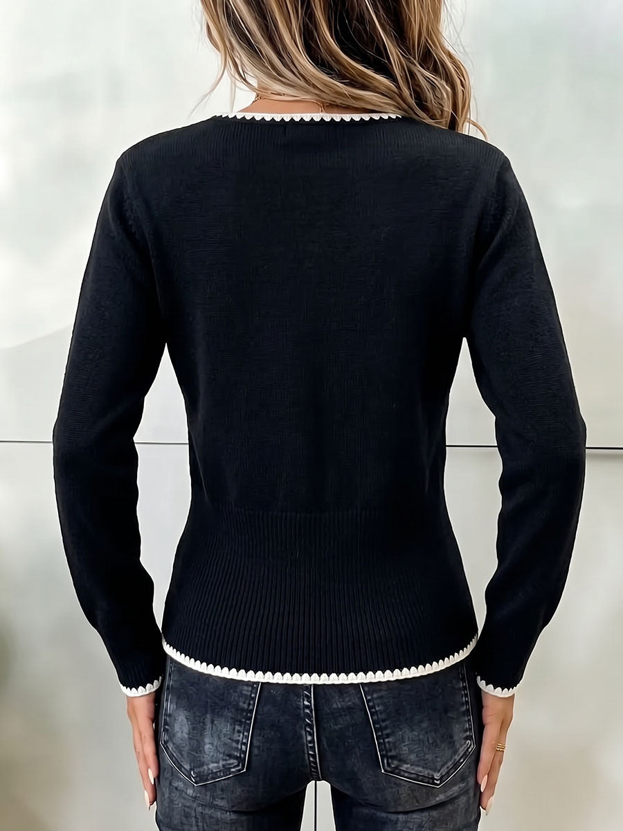 Women's V-neck Long-sleeve Casual Loose Knit Top