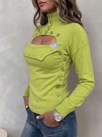 Schmal geschnittenes Strickoberteil mit Stehkragen und Knopfdetails