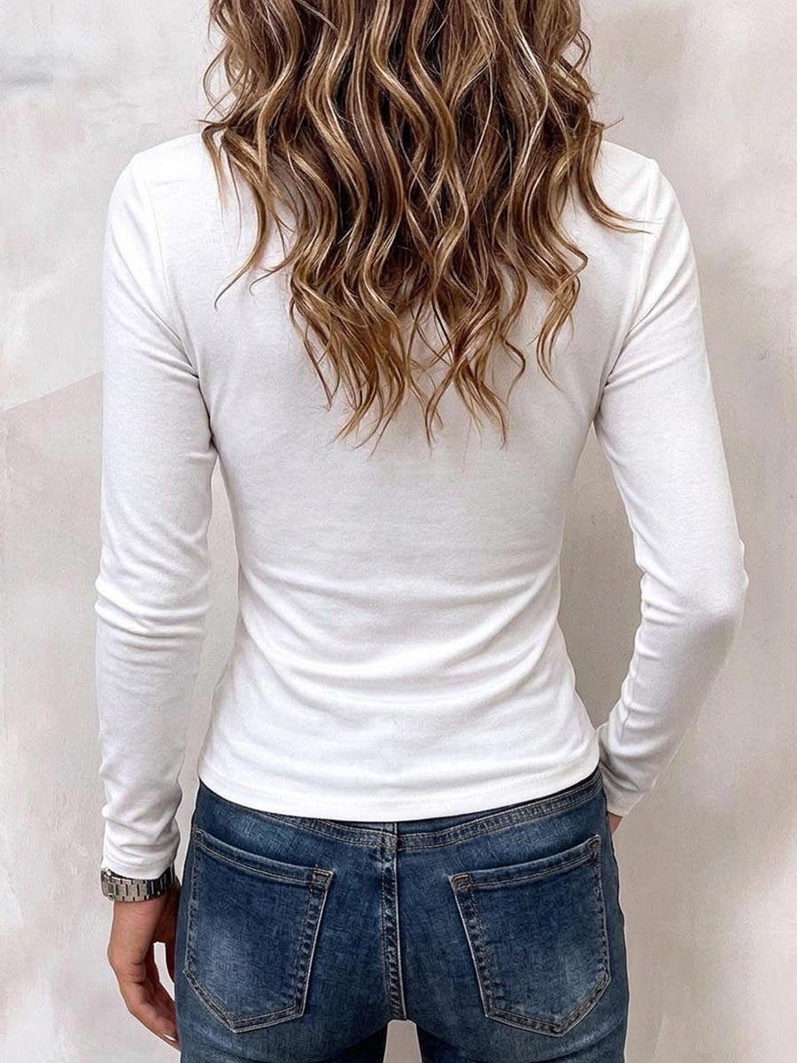 Virina Eleganta Koŭla Kolo Longa Maniko Slim Fit Bluzo