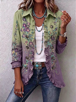 Boho-style Vintage Floral Print Ruffled Jacket