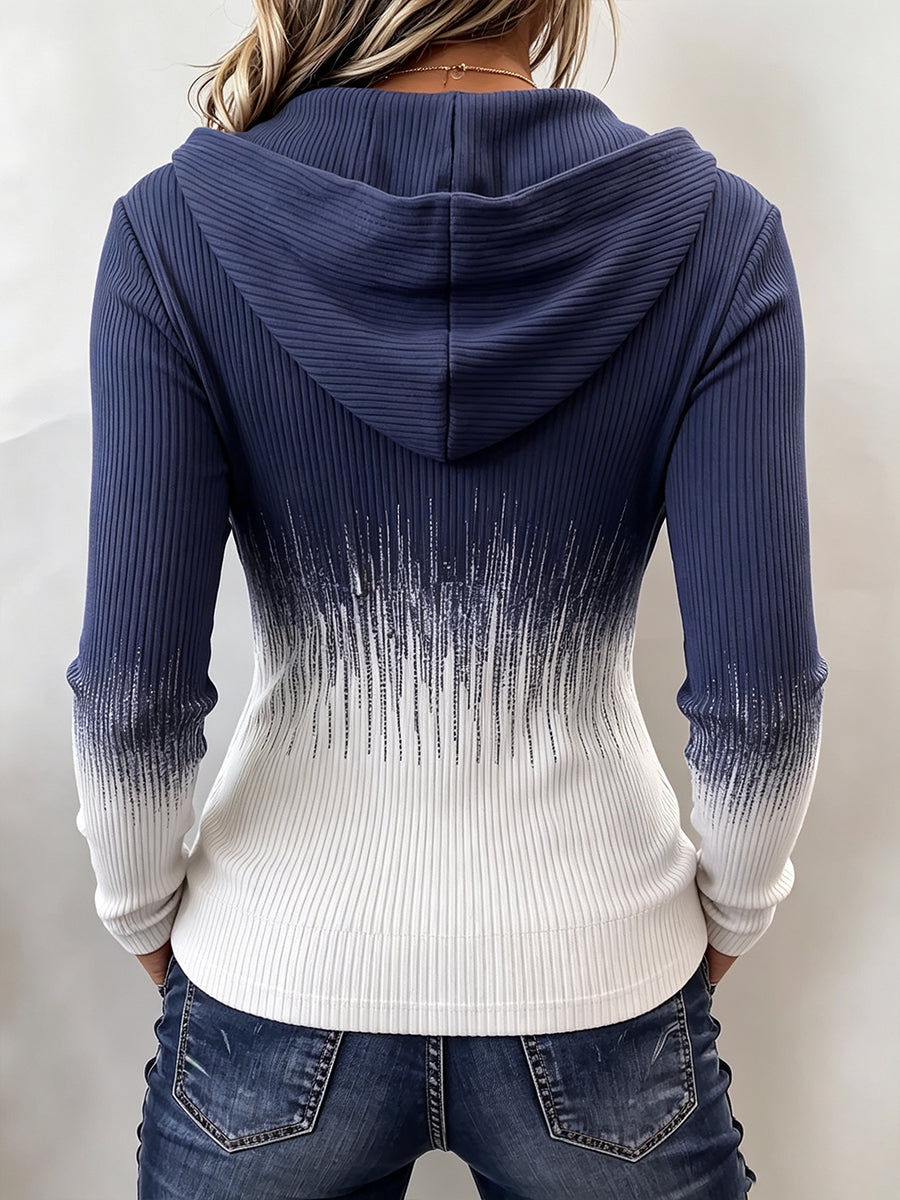Ŝika Ombré Dip-Dye Kapuĉita Knit Top