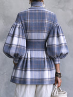 Elegant Plaid Voluminous Sleeve Tunic