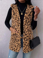 Leopard-print Reversible Plush Casual Vest