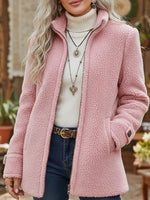Casual Stand-collar Zip-up Teddy Fleece Jacket