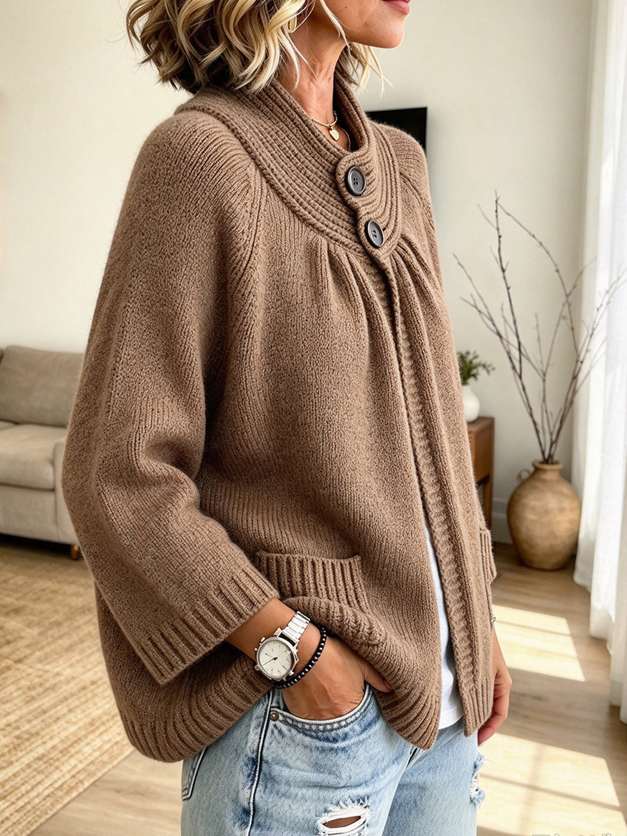 Cárdigan elegante de punto grueso con cuello alto