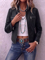 Stand-collar Faux Leather Biker Jacket
