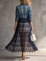 Glamorous Denim-Spliced Sheer Lace Jacket