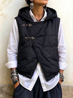 Casual Hooded Asymmetric Quilted Cotton Vest