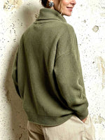 Asymmetric Wrap Collar Ribbed Knit Pullover Sweater