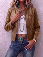 Stand-collar Faux Leather Biker Jacket